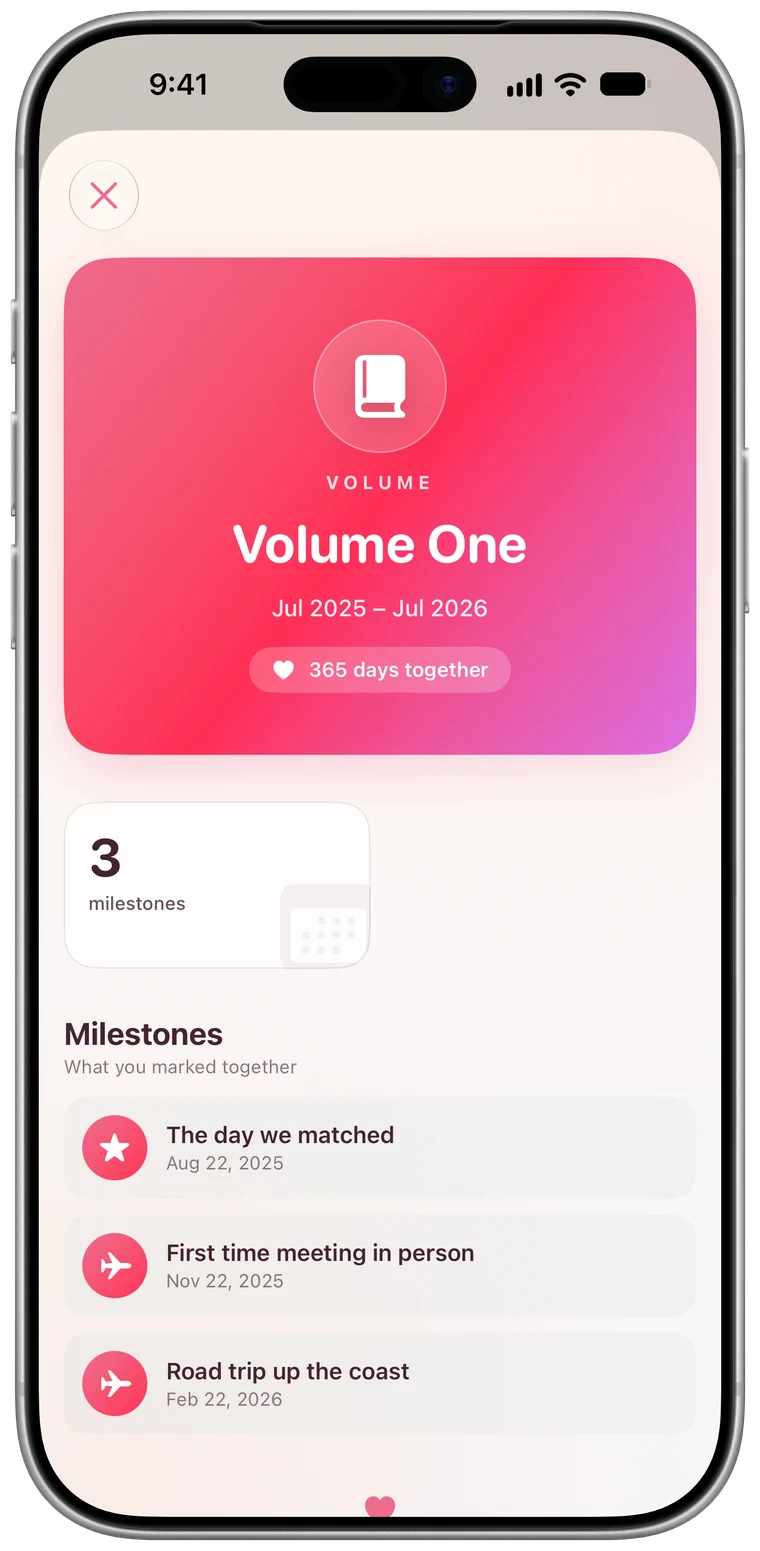 The Volume One cover in Our Story: 365 days together, and the milestones you marked